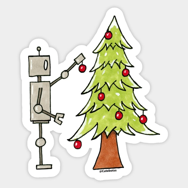 CuteBots decorating Christmas tree Sticker by CuteBotss